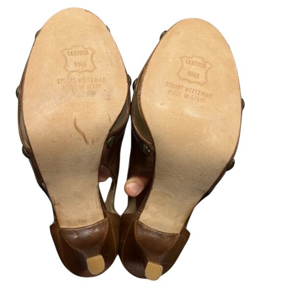 STUART WEITZMAN Leather Open Toe Studded Pump SZ 5 - Picture 6 of 10